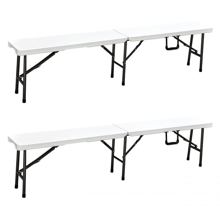 Set 2 banci de gradina pentru masa de catering, albe, cadru din otel durabil, 43x180x25 cm