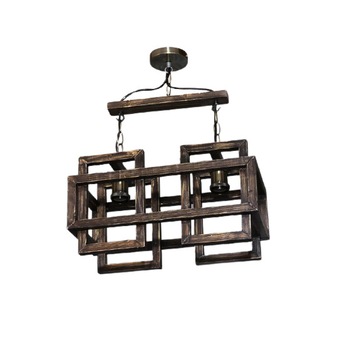 Pendul Cojom Kubo 2m, din lemn masiv, 2 becuri cu dulie E27, maro antic Pendul Cojom Kubo 2m, din lemn masiv, 2 becuri cu dulie E27, maro antic