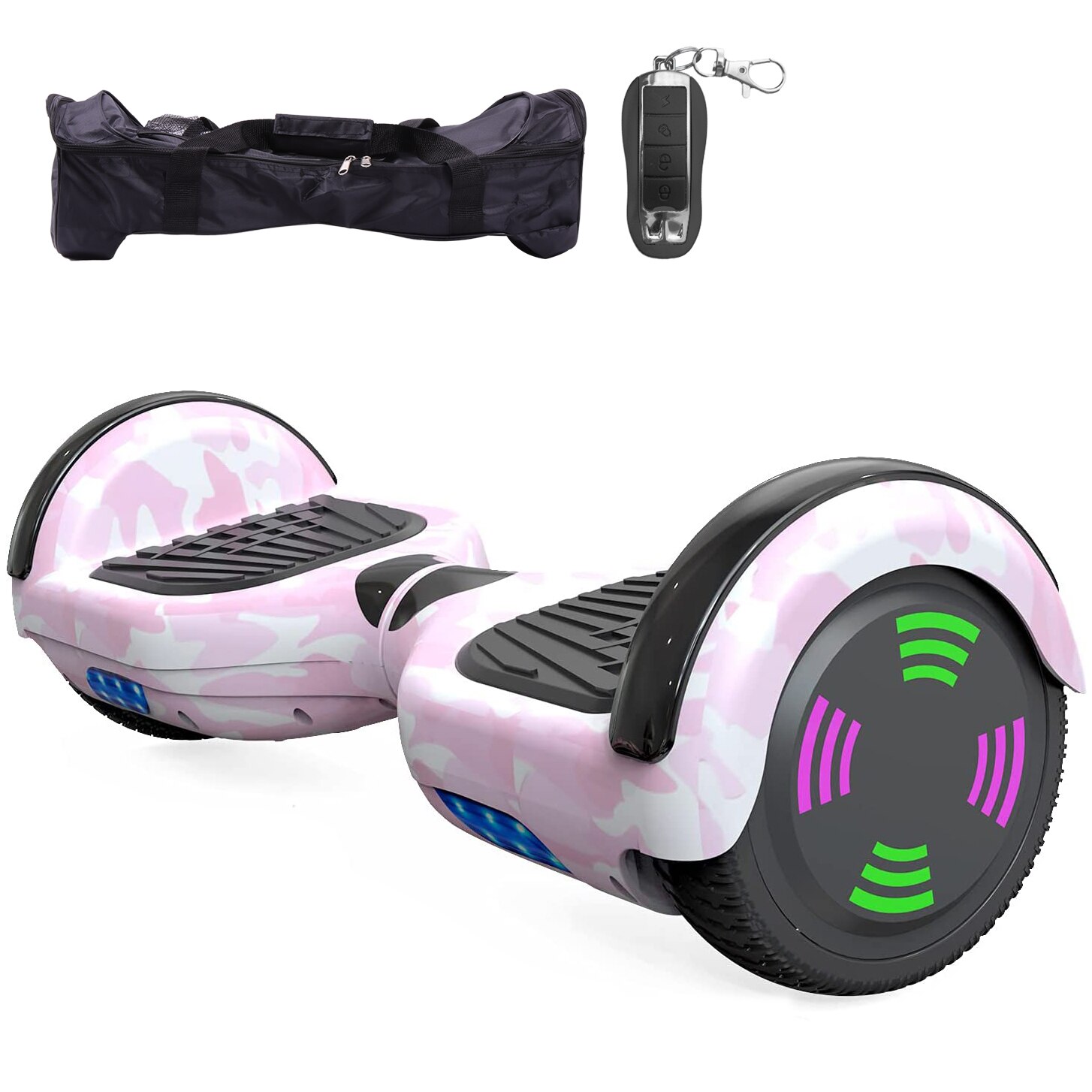 Hoverboard GeekMe, bluetooth, Lumina LED roti, cu telecomanda si geanta, 6,5 inch, roz deschis