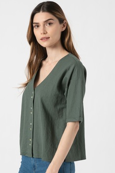Vero Moda, Camasa cu decolteu in V si maneci scurte Maya, Verde inchis Vero Moda, Camasa cu decolteu in V si maneci scurte Maya, Verde inchis