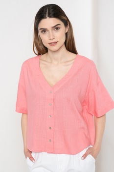 Vero Moda, Camasa cu maneci scurte din amestec de in, Roz Vero Moda, Camasa cu maneci scurte din amestec de in, Roz