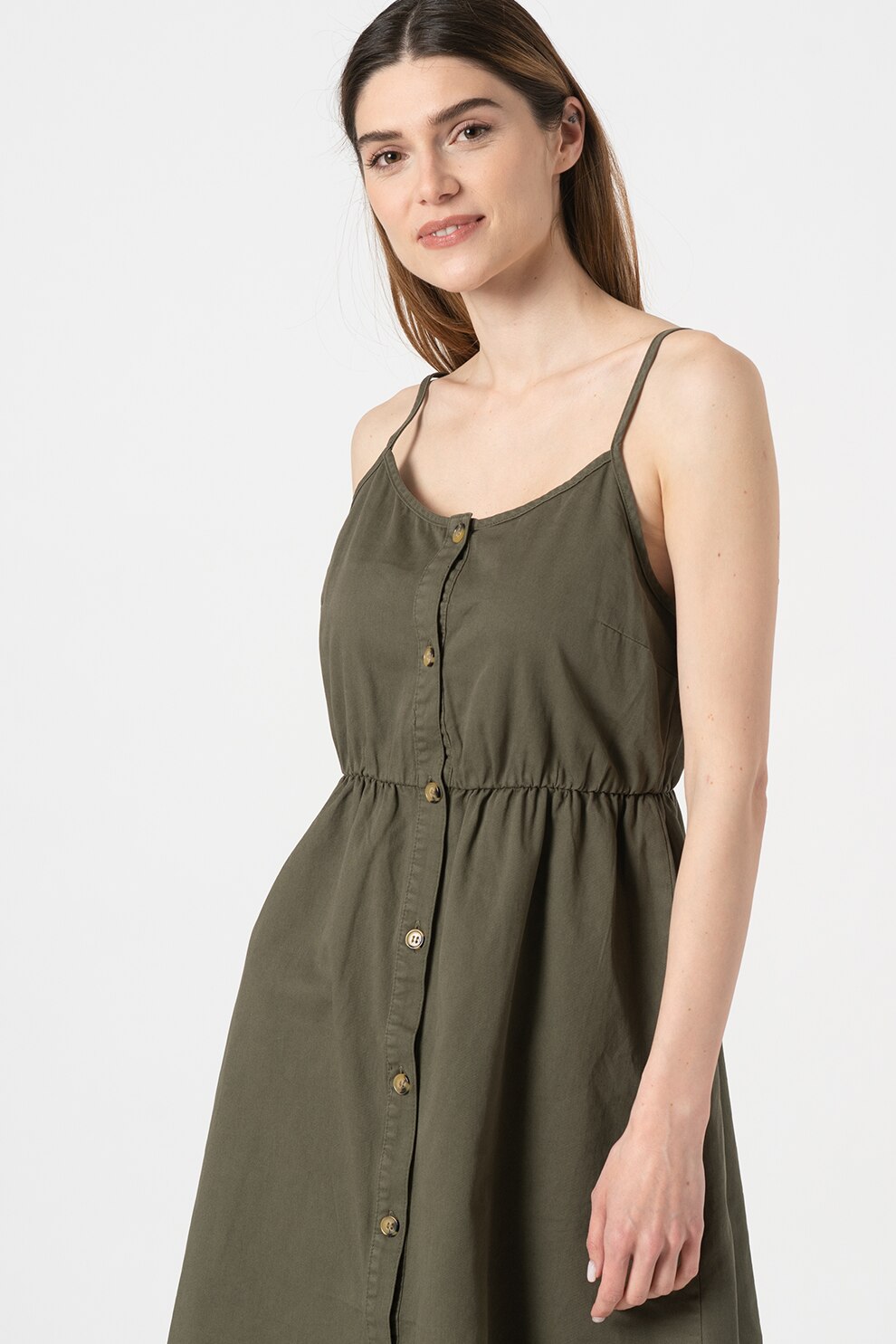 Vero Moda, Rochie de bumbac organic fara maneci Flicka, Verde militar