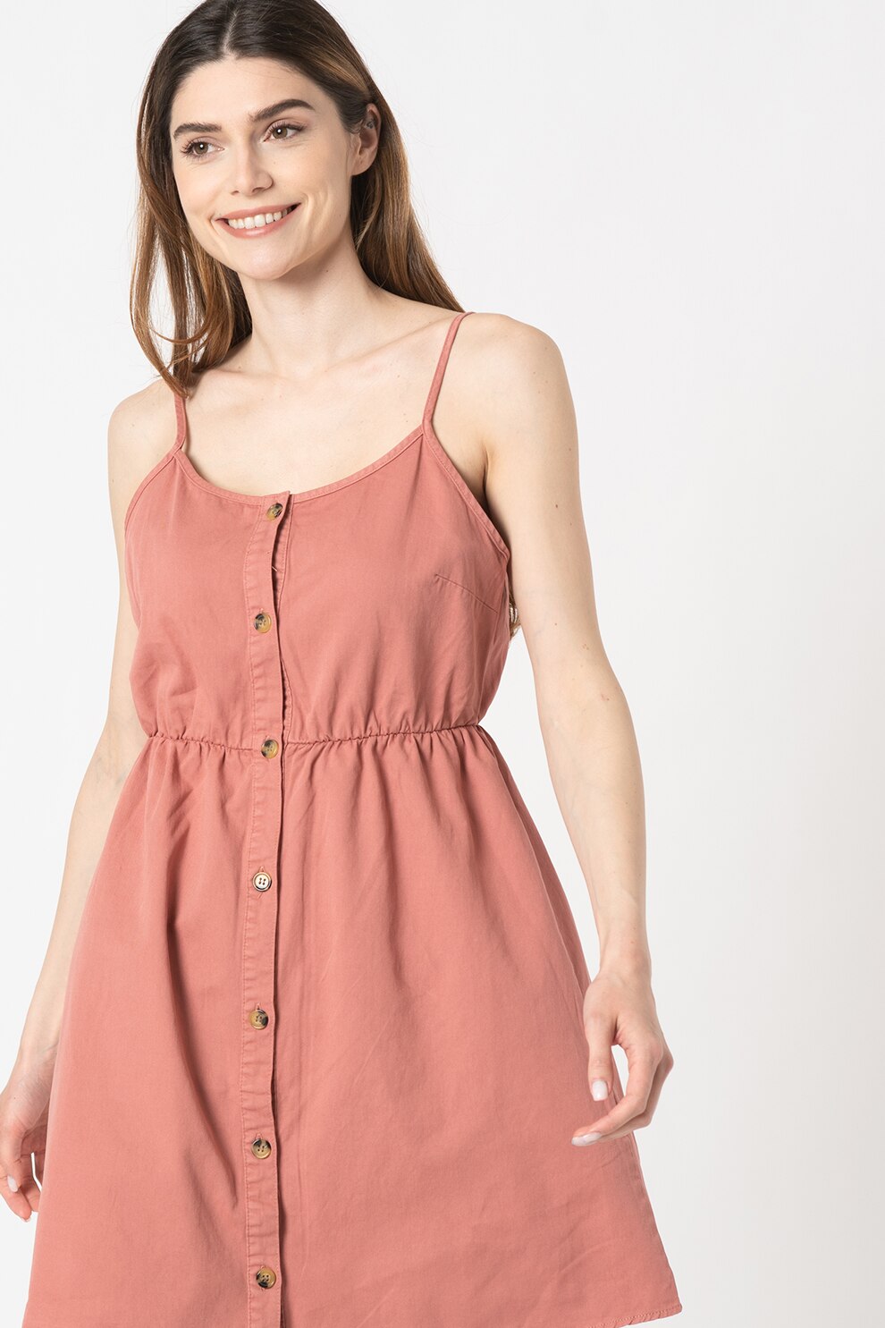 Vero Moda, Rochie de bumbac organic fara maneci Flicka, Rosu stins