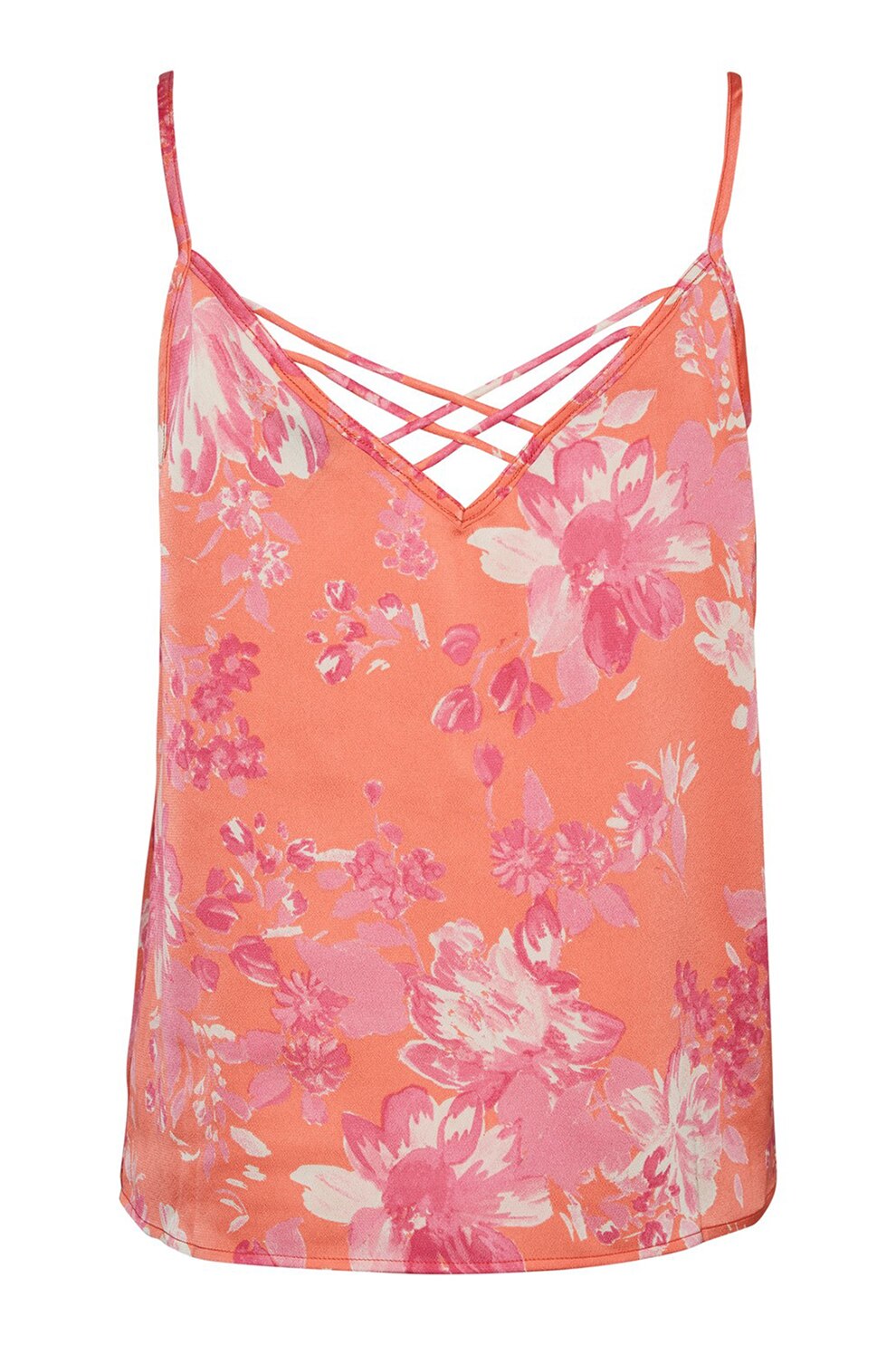 Vero Moda, Bluza fara maneci cu imprimeu floral, Roz somon