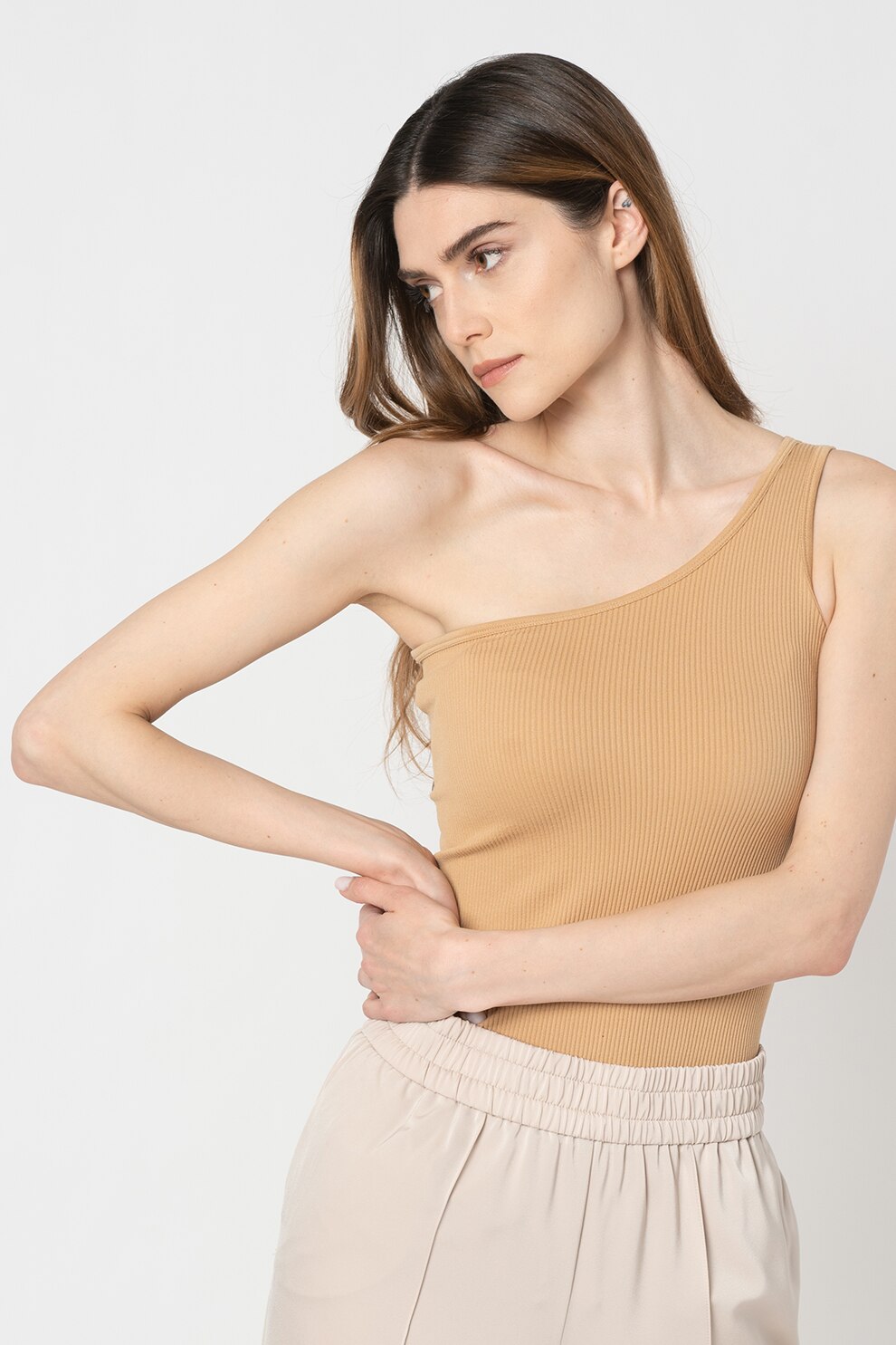 Vero Moda, Body cu decolteu pe umar Milan, Bej, S-M