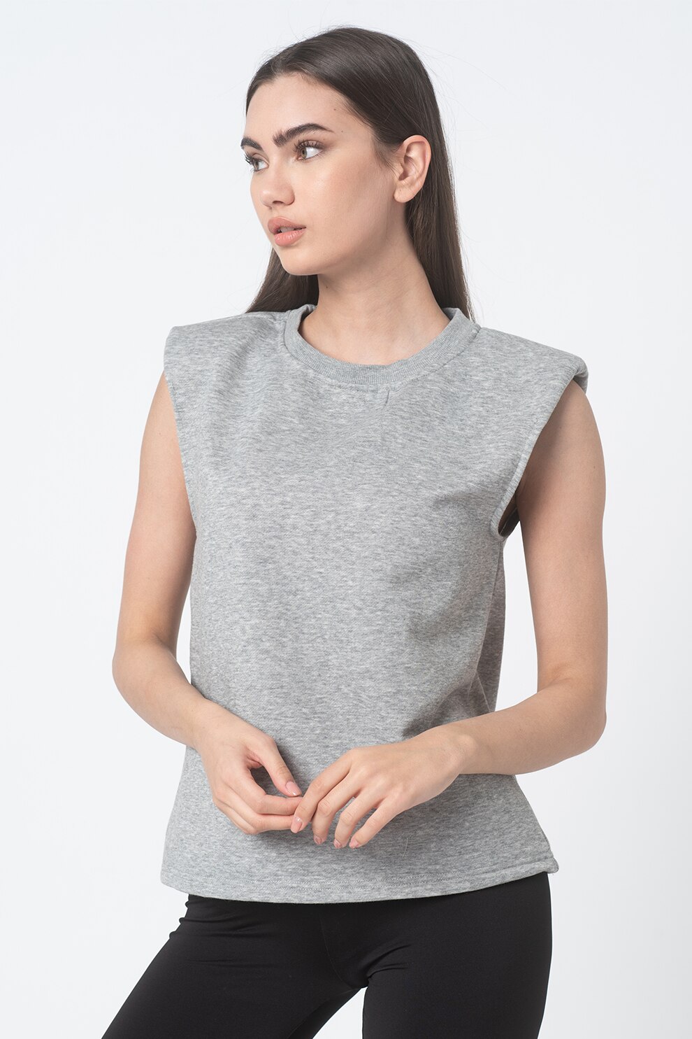 Vero Moda, Tricou cu decolteu la baza gatului si umeri intariti Natalie, Gri melange