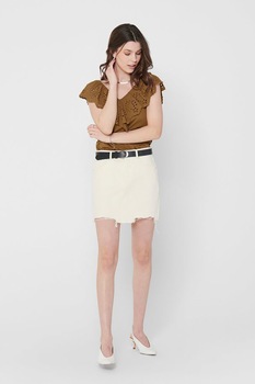 Only, Fusta din denim cu terminatie nefinisata, Crem Only, Fusta din denim cu terminatie nefinisata, Crem