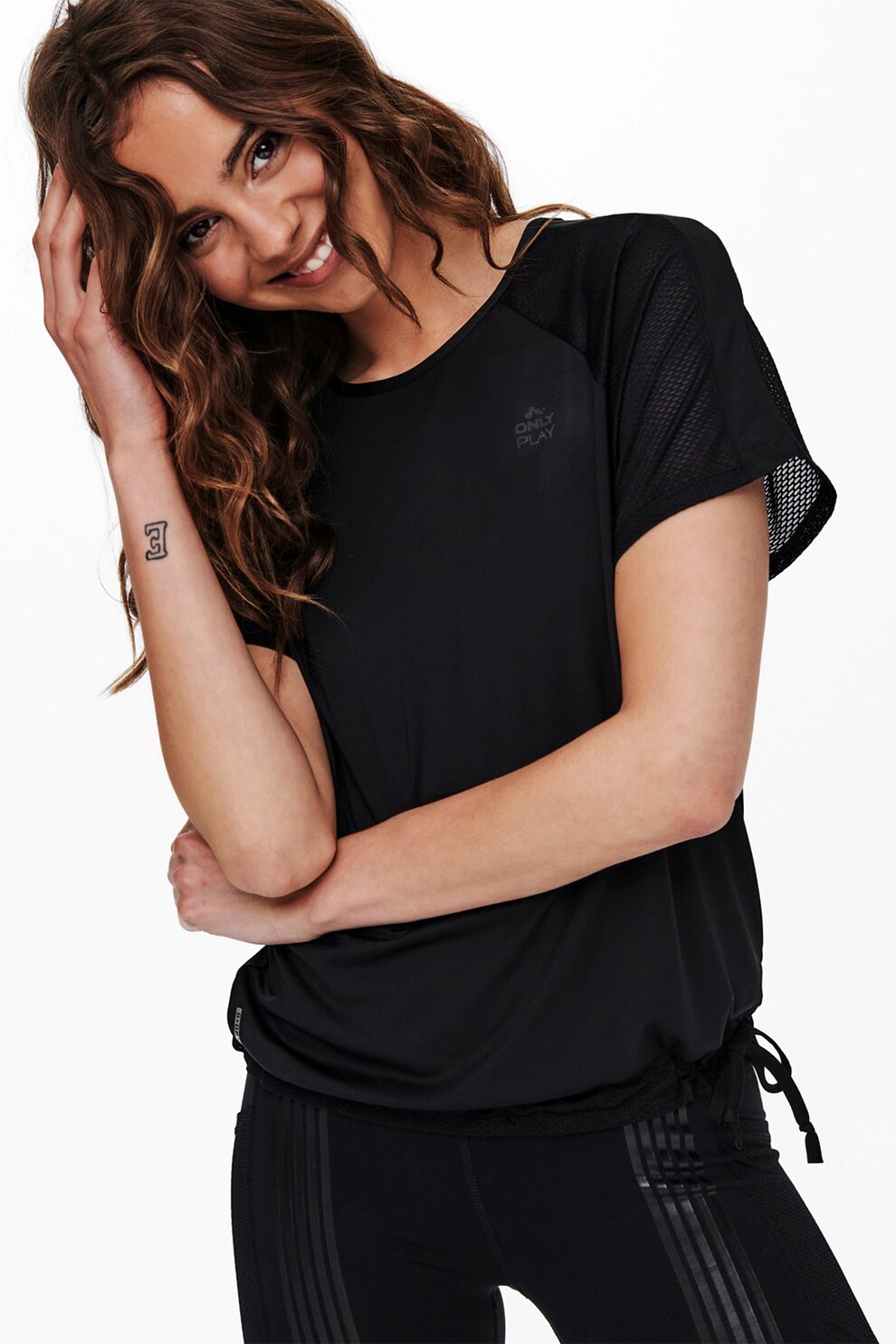 Only Play, Tricou cu maneci raglan si insertii de plasa, Negru