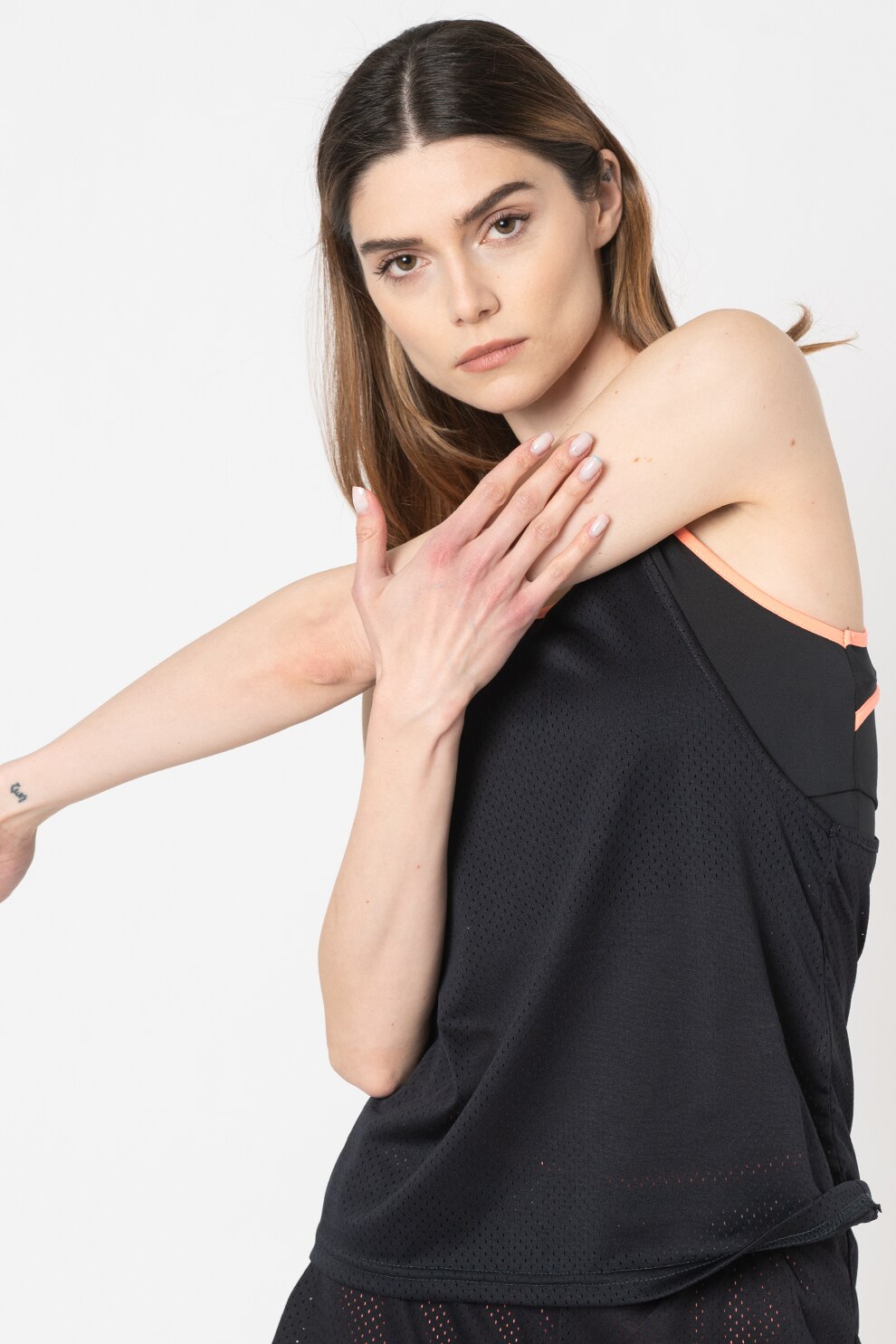 Only Play, Top cu insertii de plasa Malia, Negru/Oranj neon