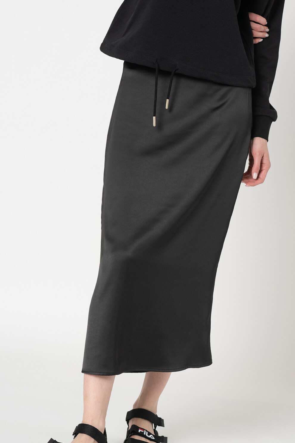 Only, Fusta cu croiala A si aspect satinat Mayra, Negru