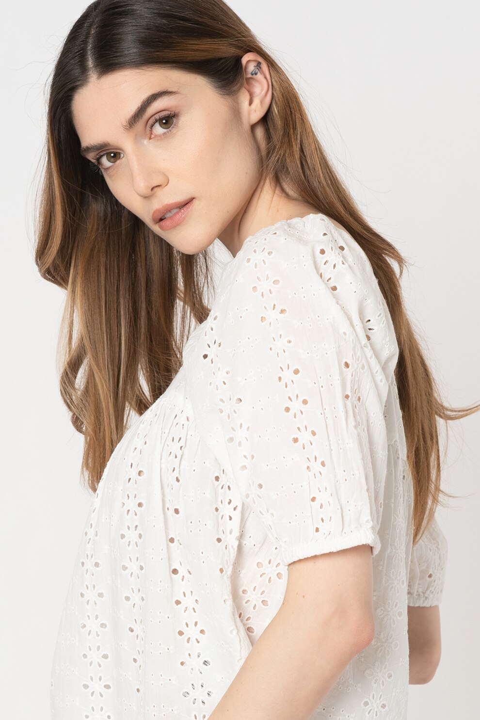 Only, Bluza lejera de dantela Sangallo Luna, Alb