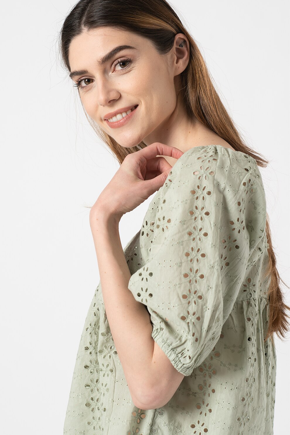 Only, Bluza lejera de dantela Sangallo Luna, Verde pal