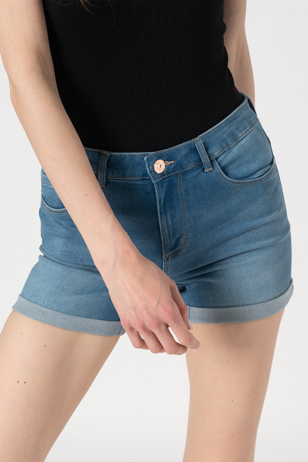 Only, Pantaloni scurti din denim cu aspect decolorat Royal, albastru inchis/alb