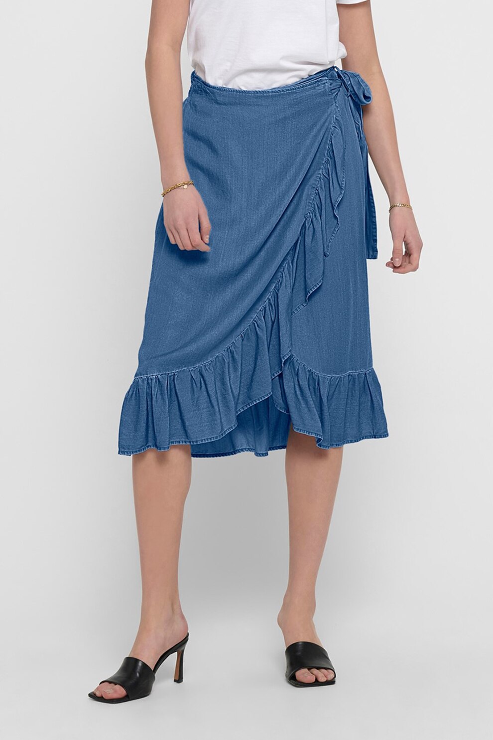 Only, Fusta petrecuta din chambray, Albastru