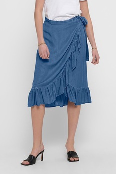 Only, Fusta petrecuta din chambray, Albastru Only, Fusta petrecuta din chambray, Albastru