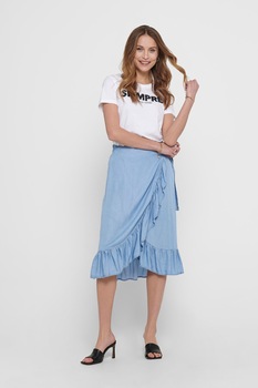 Only, Fusta petrecuta din chambray, Albastru deschis Only, Fusta petrecuta din chambray, Albastru deschis