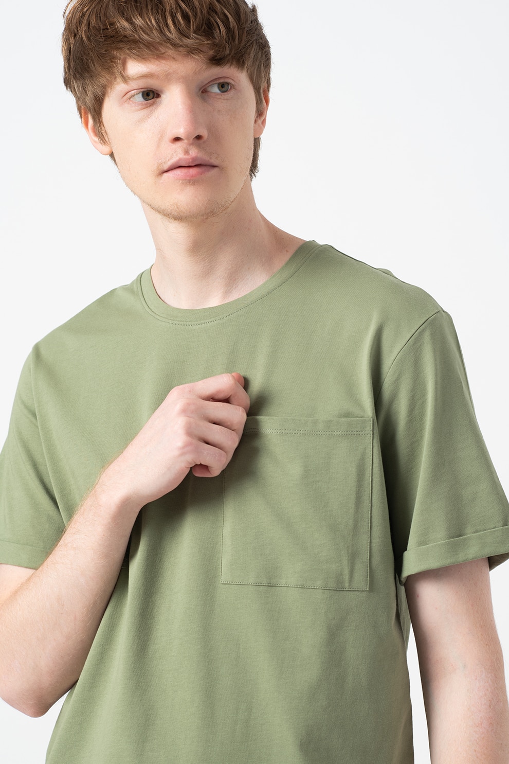 Only & Sons, Tricou cu decolteu la baza gatului si buzunar pe piept, Verde sparanghel