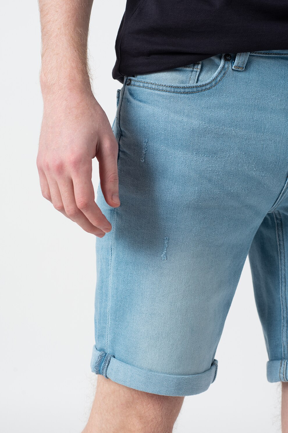 Only & Sons, Bermude regular fit cu aspect deteriorat, Albastru deschis, M