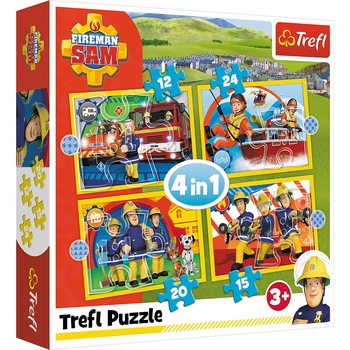 Puzzle Trefl 4 in 1 - Fireman Sam, 12/15/20/24 piese Puzzle Trefl 4 in 1 - Fireman Sam, 12/15/20/24 piese