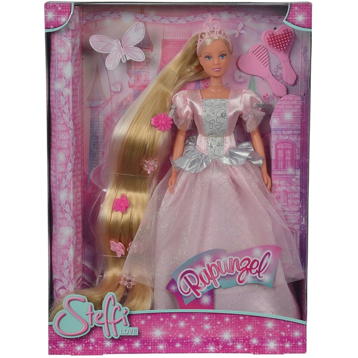 Papusa Steffi Love - Rapunzel, rochita roz deschis