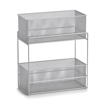 Raft depozitare cu doua cosuri Zeller, otel, 17.5x35x42 cm, argintiu Raft depozitare cu doua cosuri Zeller, otel, 17.5x35x42 cm, argintiu