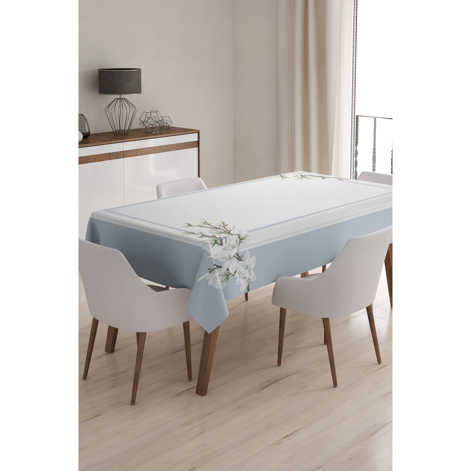 Fata de masa din poliester, Hamam Petek, Pano, 150 x 210 cm, Alb/Albastru