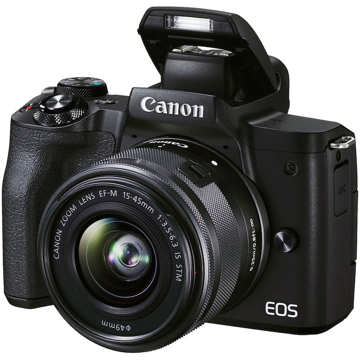Фотоапарат Mirrorless Canon EOS M50 Mark II, 24.1 MP, 4k, Wi-FI, Черен + Обектив EF-M 15-45 мм