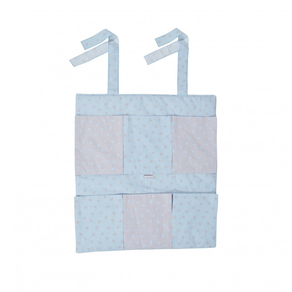 Organizator pentru patut cu 6 buzunare Grey stars blue