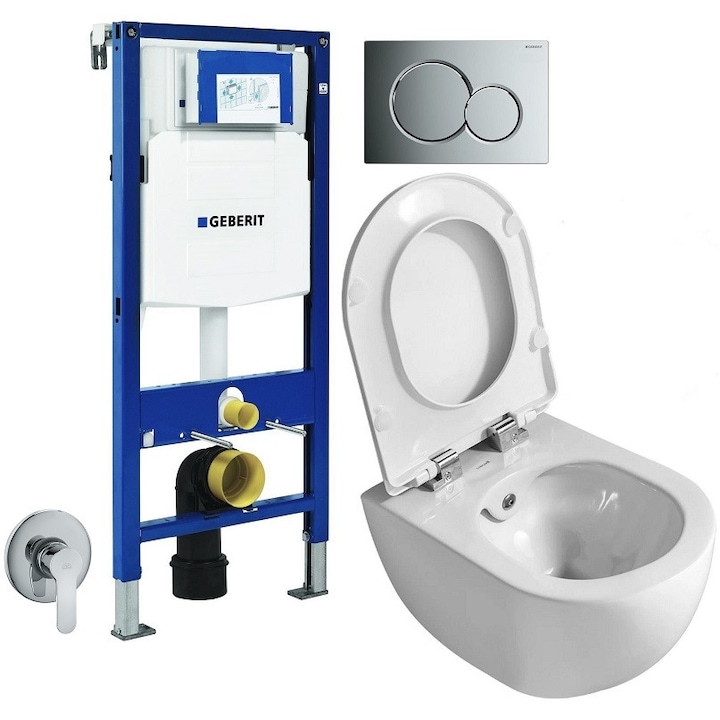 Creavit Design Rimoff 3 az 1-ben bidé WC, Geberit Sigma kondenzvíz tartállyal, 9 L kapacitás, puha és vékony fedél, Paffoni bidé funkcióval