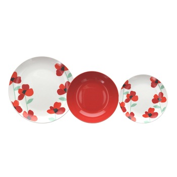 Serviciu de masa 18 piese, Tognana, Madison Visby, portelan, alb/rosu Serviciu de masa 18 piese, Tognana, Madison Visby, portelan, alb/rosu