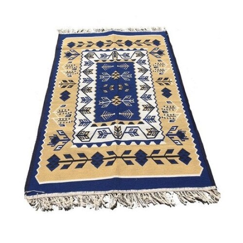 Covor tesut Golden Daisy ,calitate superioara, doua fete, dimensiune 80x200 cm, Albastru