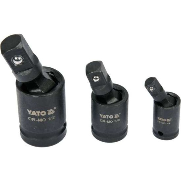 Комплект ударни кардани Yato, 1/4", 3/8", 1/2", Cr-Mo, 3 броя