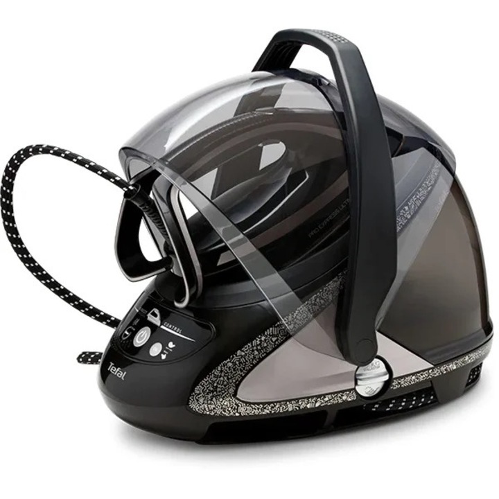 Statie de calcat TEFAL Pro Express Ultimate+ GV9620E0, 2600W, 650g/min, 1.9l, talpa Durilium Airglide Autoclean, argintiu-negru