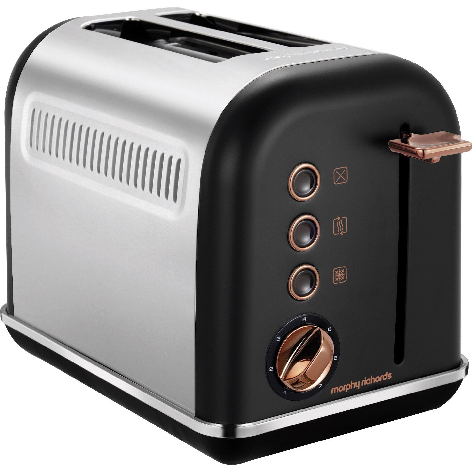 Prajitor de paine Morphy Richards 2 Slice 222016EE, 850W, 7 trepte prajire, 2 felii, Argintiu/Negru