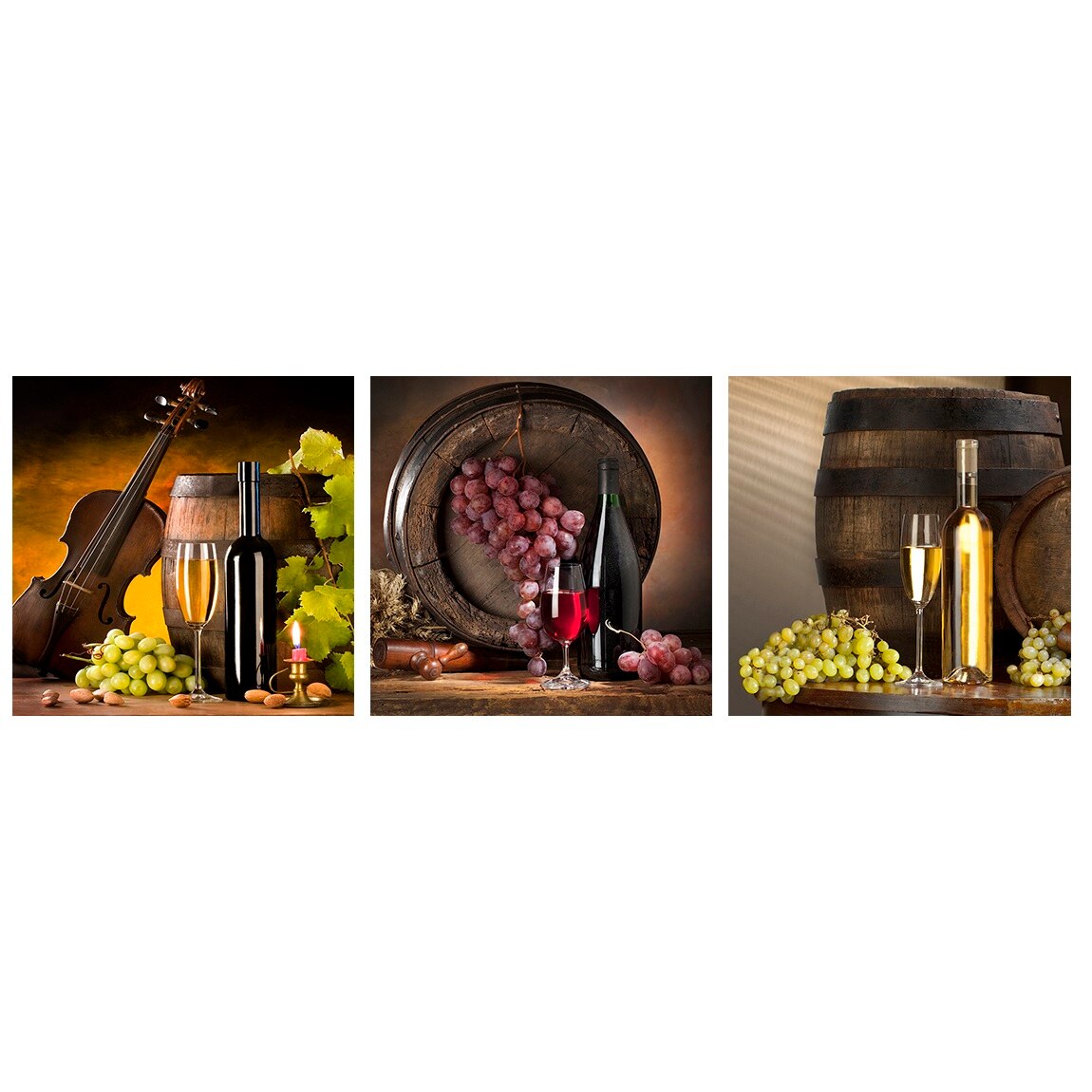 Set 3 tablouri pe sticla Wines, Styler, fara rama, multicolor, 20x20 cm