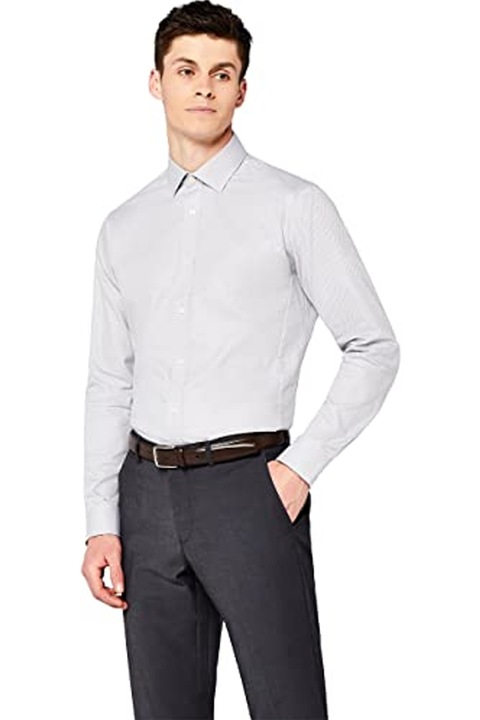 Găsiți cămașă pentru bărbați, cu formă obișnuită, din bumbac, Gri deschis