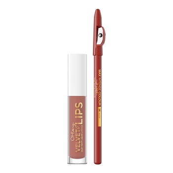 Kit cu ruj lichid Eveline Oh! My Velvet Lips si Lip Liner Praline Eclair, Nr. 12, 4.5 ml Kit cu ruj lichid Eveline Oh! My Velvet Lips si Lip Liner Praline Eclair, Nr. 12, 4.5 ml