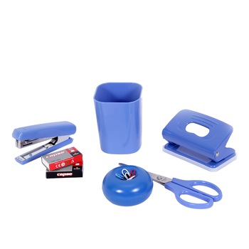 Set birou Kunst suport instrumente, foarfeca 17 cm, capsator, perforator, 2 cutii capse 10, suport magnetic pentru agrafe Set birou Kunst suport instrumente, foarfeca 17 cm, capsator, perforator, 2 cutii capse 10, suport magnetic pentru agrafe