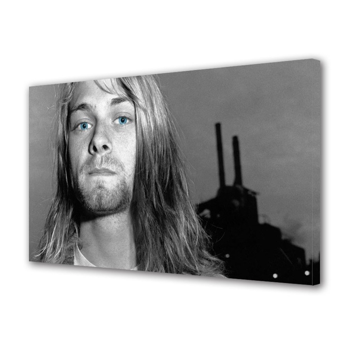 Tablou Canvas Personalitati Kurt Cobain Alb Negru, 50 x 70 cm