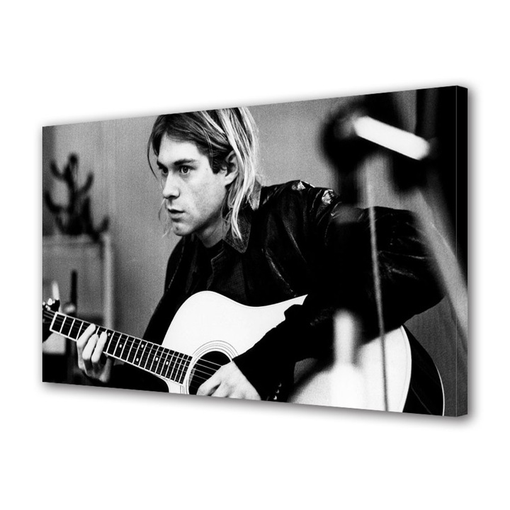 Tablou Canvas Personalitati Kurt Cobain cantand la chitara, 20 x 30 cm