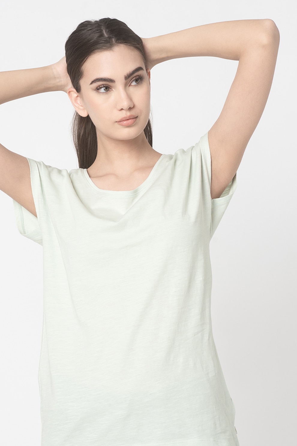 EDC by Esprit, Tricou din bumbac organic cu decolteu rotund, Verde pal