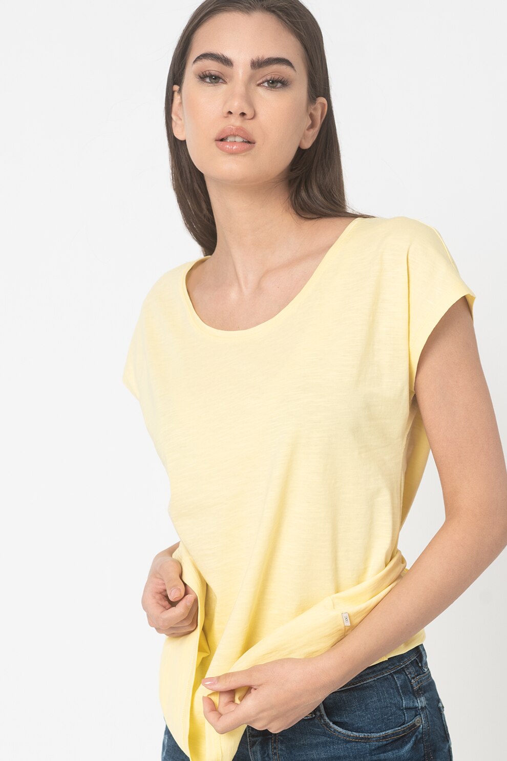 EDC by Esprit, Tricou din bumbac organic cu decolteu rotund, Galben