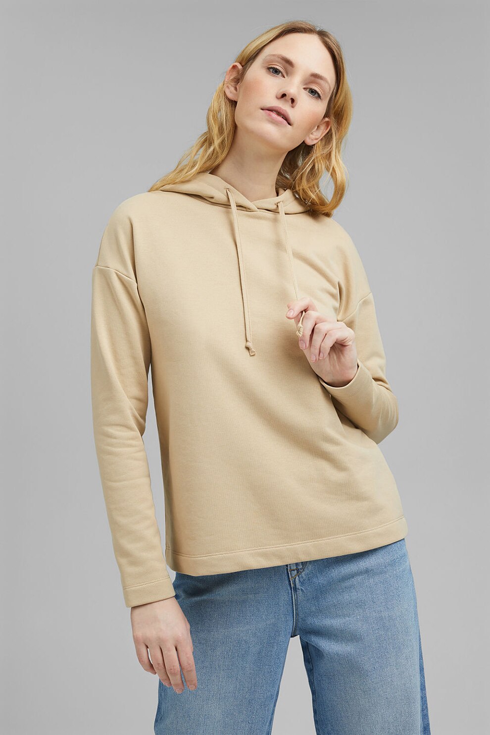Esprit, Hanorac din amestec de bumbac organic cu maneci cazute, Maro camel