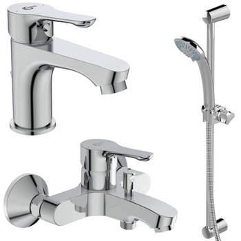 Set 5 Piese Alpha pentru Baie, Baterie cu Ventil pentru Lavoar, Baterie Cada si Dus cu Divertor, Bara Dus 600 mm, Para Dus 3 Functii 80 mm, Furtun Dus 1500 mm Set 5 Piese Alpha pentru Baie, Baterie cu Ventil pentru Lavoar, Baterie Cada si Dus cu Divertor, Bara Dus 600 mm, Para Dus 3 Functii 80 mm, Furtun Dus 1500 mm