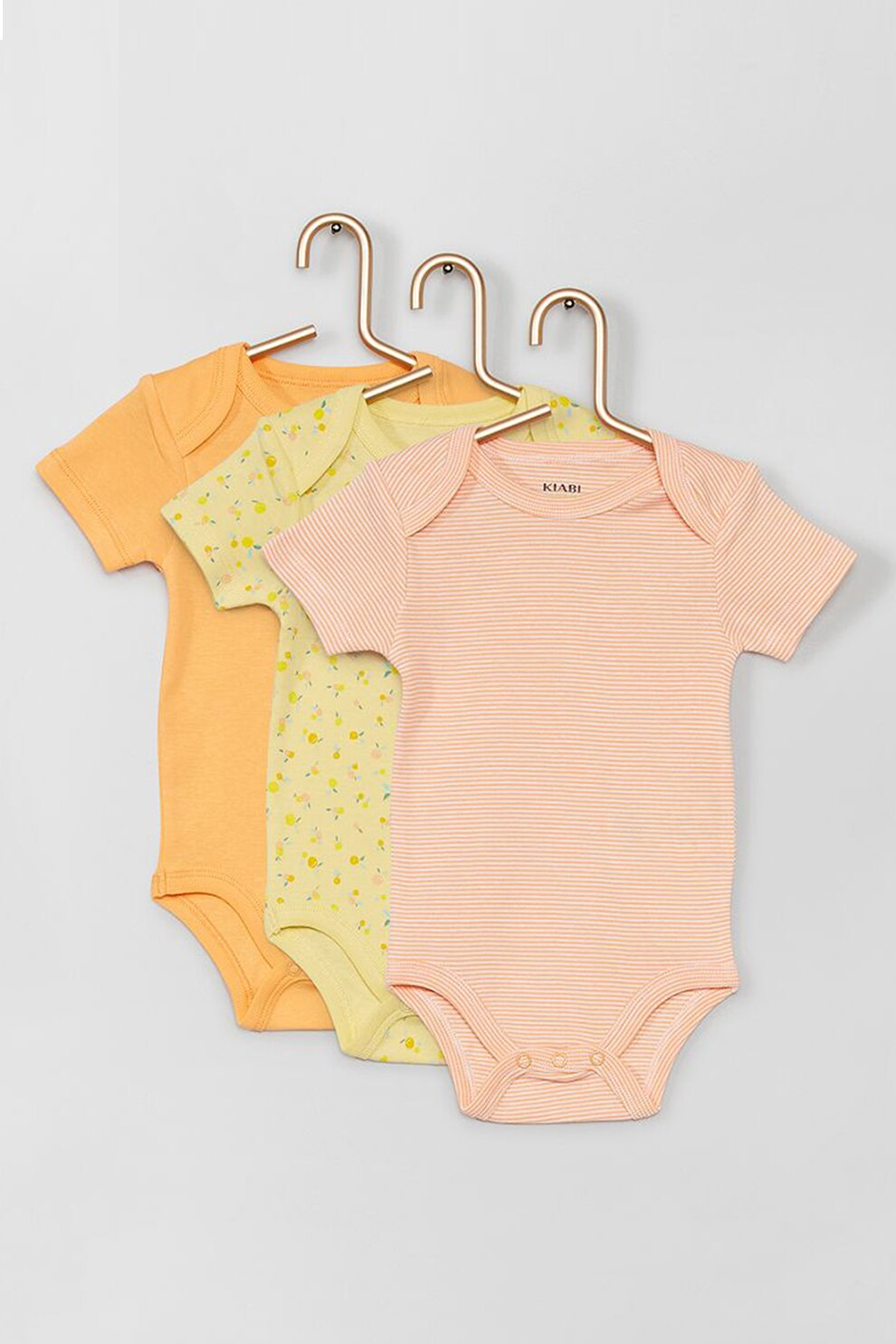 KIABI, Set de 3 body-uri cu maneci scurte, fete, cu imprimeu, Galben/Roz, Galben/Roz