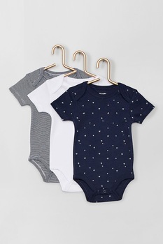 KIABI, Set de 3 body-uri cu maneci scurte, fete, cu imprimeu, Galben/Roz, Alb/Bleumarin KIABI, Set de 3 body-uri cu maneci scurte, fete, cu imprimeu, Galben/Roz, Alb/Bleumarin