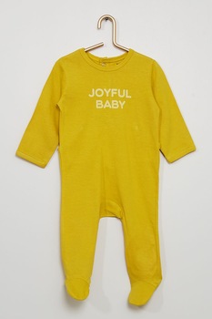 KIABI, Salopeta cu botosei si imprimeu text, Galben mustar KIABI, Salopeta cu botosei si imprimeu text, Galben mustar