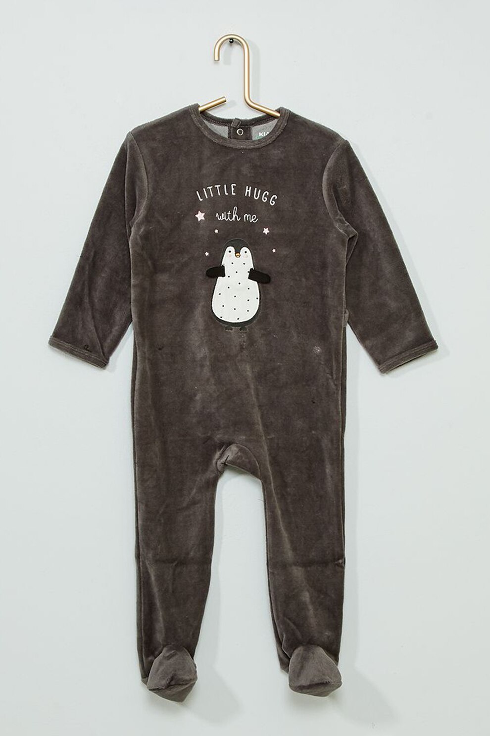 KIABI, Salopeta din amestec de bumbac organic cu botosei si detalii grafice, Gri inchis, 56-62 CM Standard