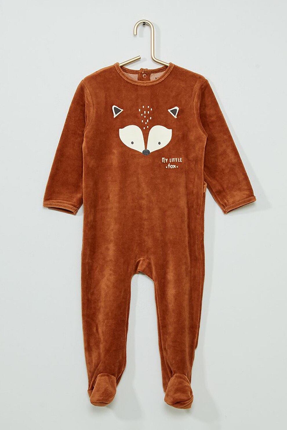 KIABI, Salopeta din amestec de bumbac organic cu botosei si detalii grafice, Maro caramel, 52-55 CM Standard