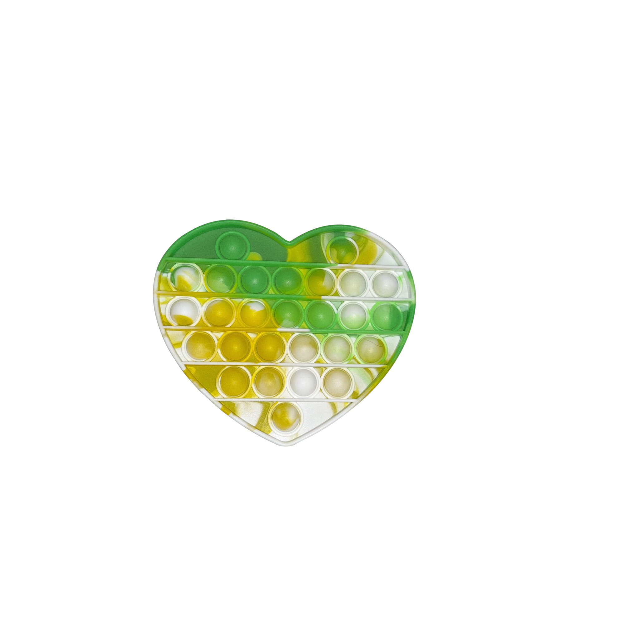 Jucarie senzoriala din silicon, antistres, POP IT! verde, galben, alb - inima KATHODE